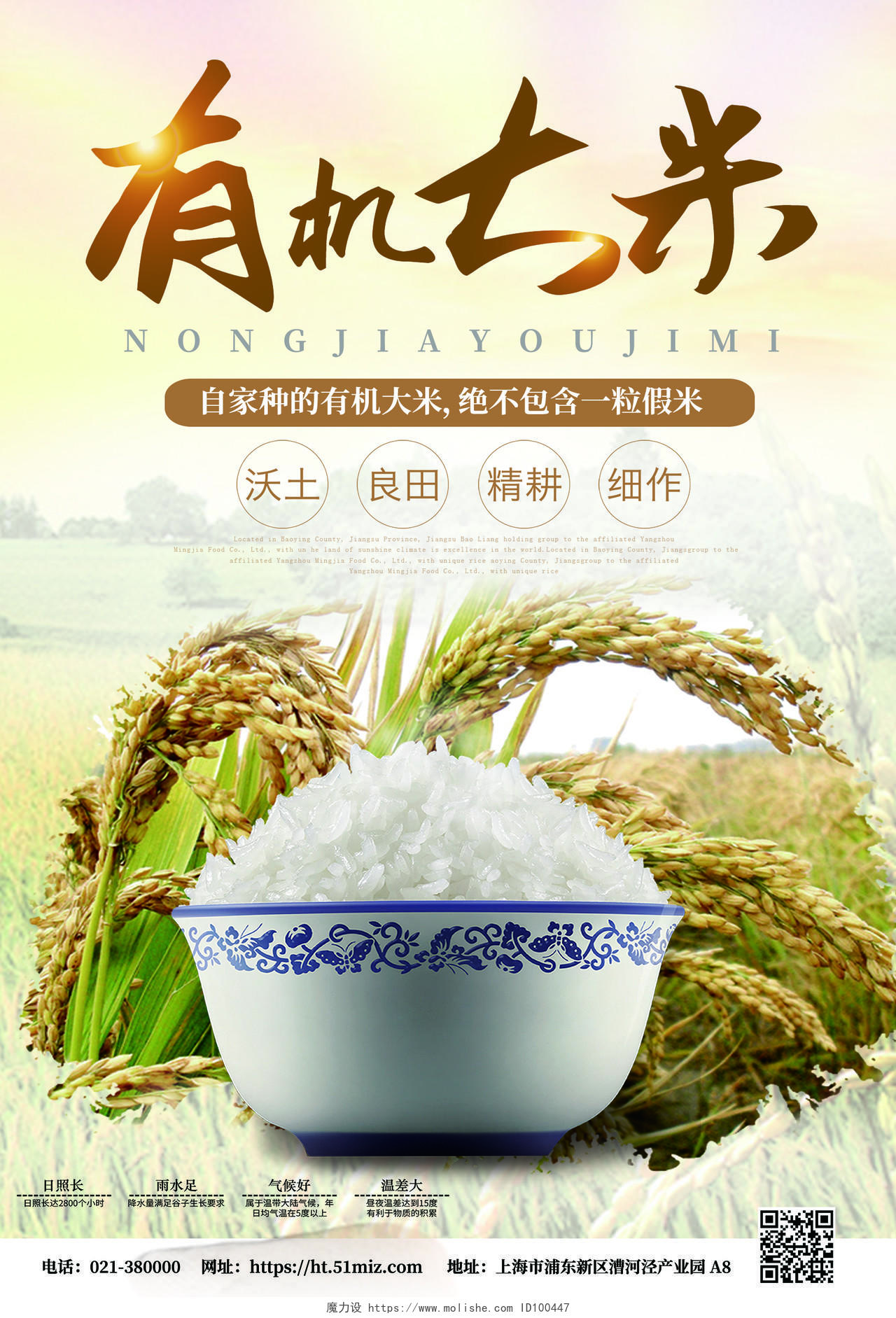 米色简约有机大米粮食东北大米宣传海报大米海报